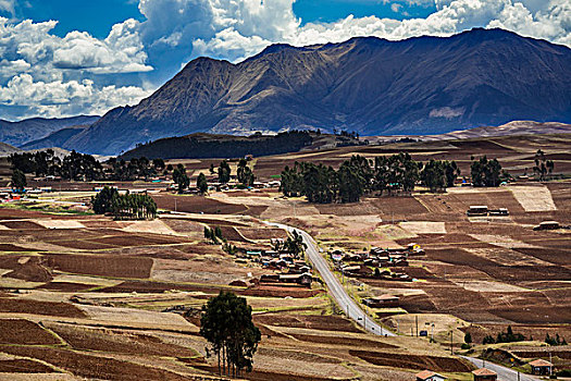 景色,俯视,农场,山,靠近,圣谷,印加,秘鲁