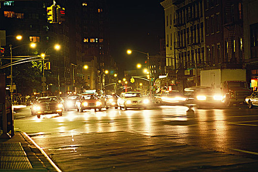 纽约,美国,汽车,拽,红灯,夜晚