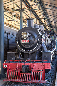 北京铁道博物馆里的老式火车头,火车头