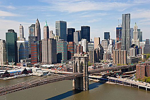 城市,下曼哈顿,布鲁克林大桥,纽约,美国
