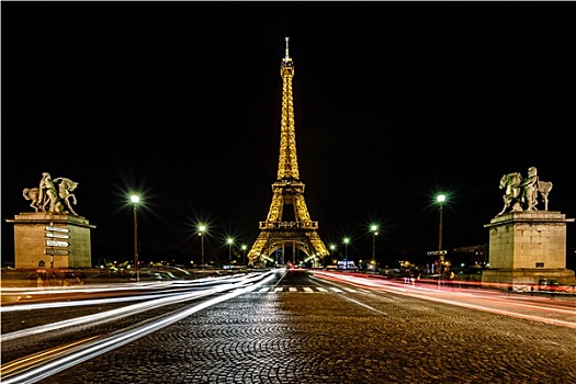 埃菲尔铁塔,红绿灯,小路,夜晚,巴黎,法国