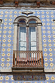 涂绘,陶瓷,砖瓦,围绕,老,露台,窗户,贝拉,滨海,葡萄牙