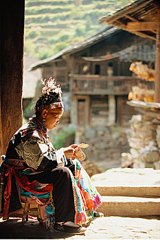女人,传统服装,苗族,乡村,城镇,中国