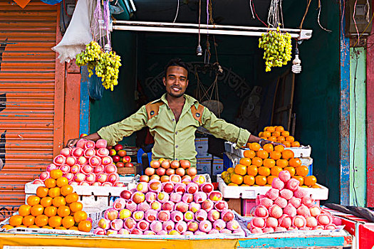 友好,水果,摊贩,孟加拉,亚洲
