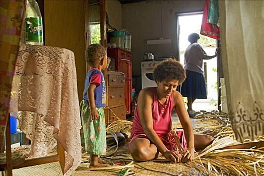 南太平洋,斐济,斐济人,岛民,创作,地面,垫,室外,干燥,棕榈叶,房子