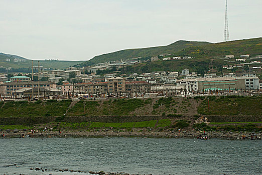 中朝边界鸭绿江对岸朝鲜惠山市