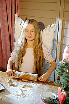 小,女孩,衣服,天使,烘制,圣诞节,饼干