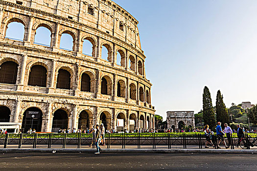 旅游,街上,正面,角斗场,君士坦丁凯旋门,背景,世界遗产,罗马,意大利