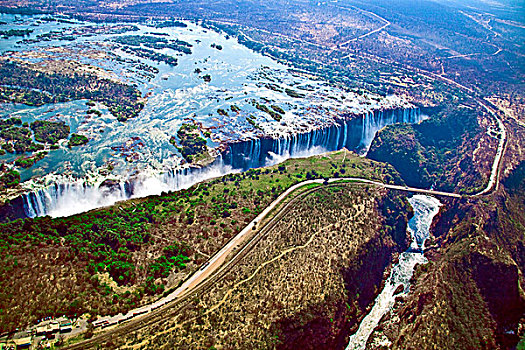 航拍,维多利亚瀑布,瀑布,赞比西河,津巴布韦,非洲,边界