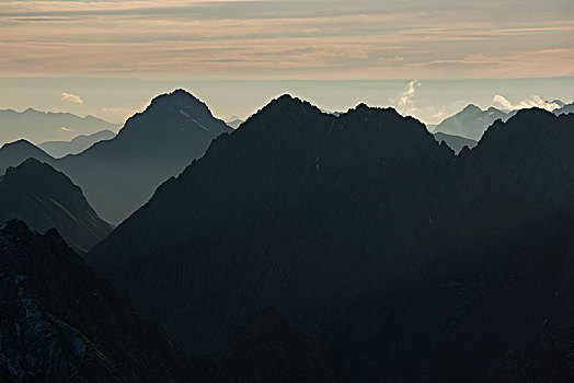 阿尔卑斯山,顶峰,日出,提洛尔,奥地利
