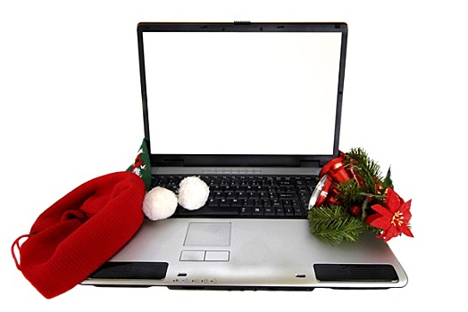 笔记本电脑,圣诞装饰,隔绝,白色背景