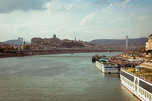 布达佩斯,城市,匈牙利,城堡,桥,上方,多瑙河