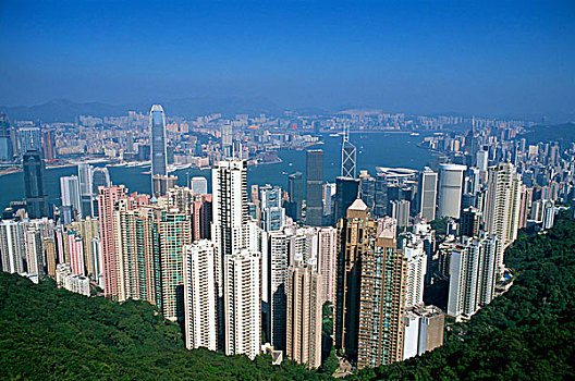 俯拍,摩天大楼,城市,维多利亚港,香港,中国