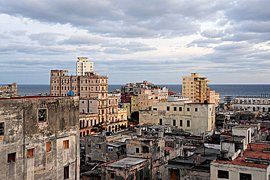屋顶,市中心,哈瓦那,古巴,大安的列斯群岛,墨西哥湾,加勒比海,中美洲,北美