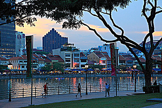 新加坡,克拉码头,新加坡河,散步场所,黃昏
