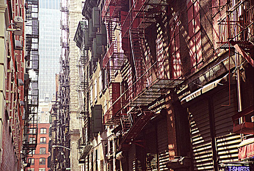楼梯,狭窄,街道,鲜明,阳光,纽约,美国
