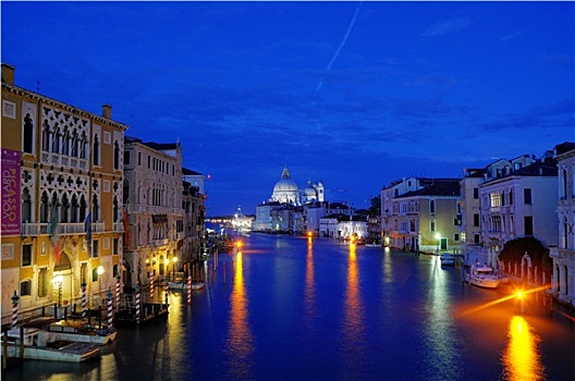 夜晚,运河,威尼斯,美女,光亮,意大利