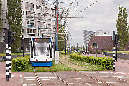 现代,城市,景色,缆车,线条,阿姆斯特丹,荷兰,欧洲