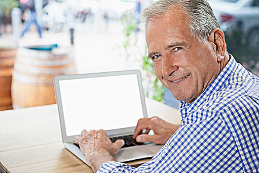 头像,微笑,老人,数码,笔记本电脑,坐,咖啡,店
