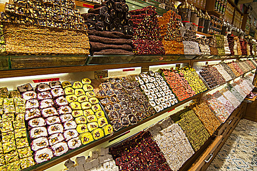 宽,选择,异域风情,东方,甜食,果仁蜜饼,太妃糖,蜜饯,香料市场,伊斯坦布尔,土耳其