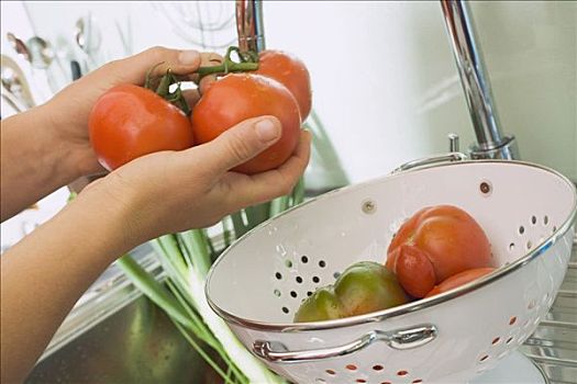 新鲜,洗,西红柿,滤器,水槽