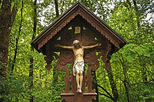 耶稣十字架,树林,上巴伐利亚,德国,欧洲