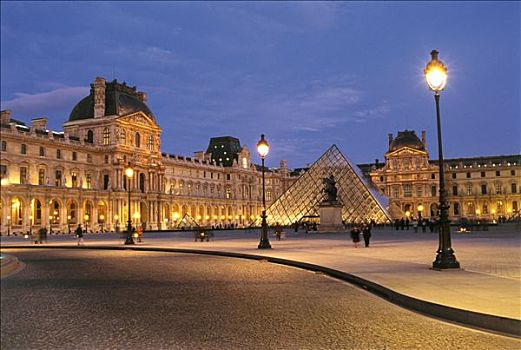 法国,巴黎,卢浮宫,夜晚,金字塔