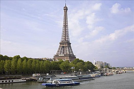 游览船,停泊,河,靠近,塔,埃菲尔铁塔,塞纳河,巴黎,法国