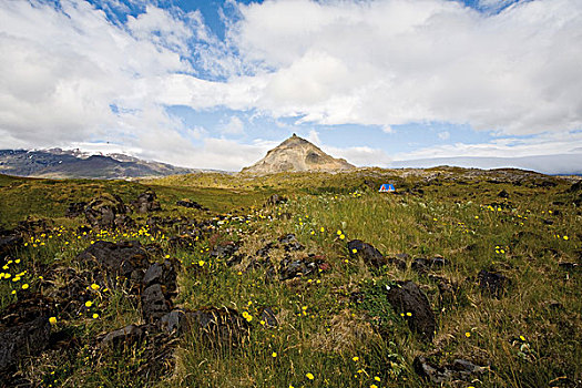 平和,乡村,山,远景,冰岛