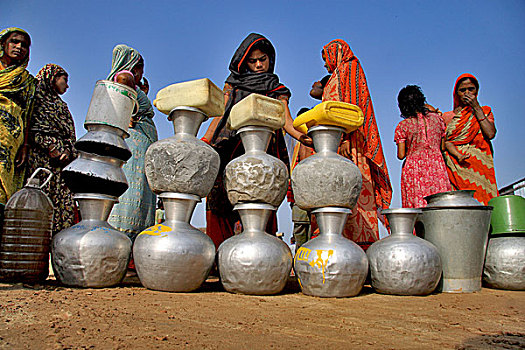 水,危机,普通,问题,达卡,城市,人,收集,站立,长,队列,时间,孟加拉,五月,2008年