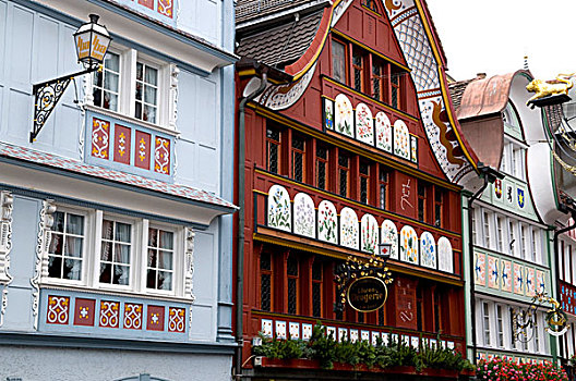 特色,房子,壁画,街道,阿彭策尔,区域,瑞士,欧洲