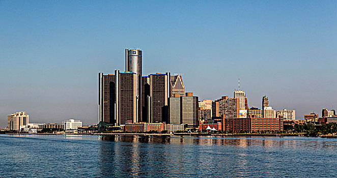 风景,底特律,建筑,河
