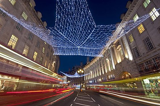 英国,英格兰,伦敦,街道,圣诞灯光,出租车