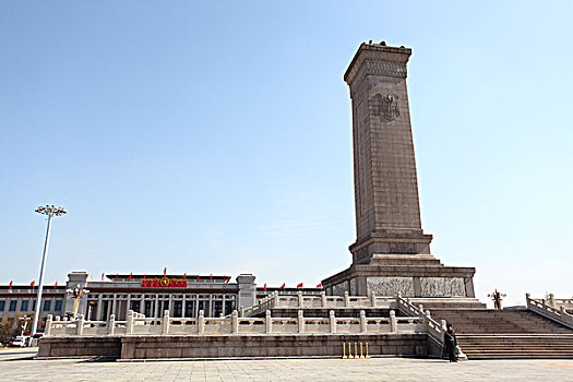 人民英雄纪念碑,中国,北京,天安门,广场,五星红旗,华表,全景,地标,传统,蓝天