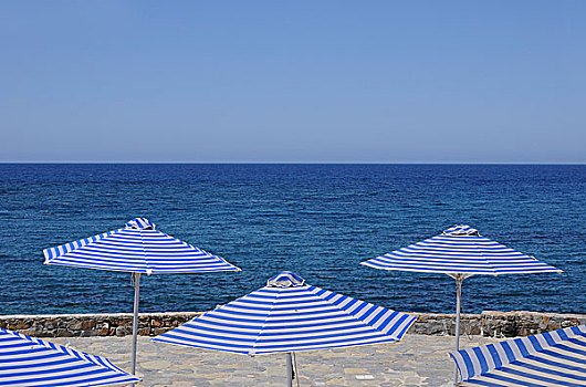 条纹,太阳椅,伞,克里特岛,希腊,欧洲