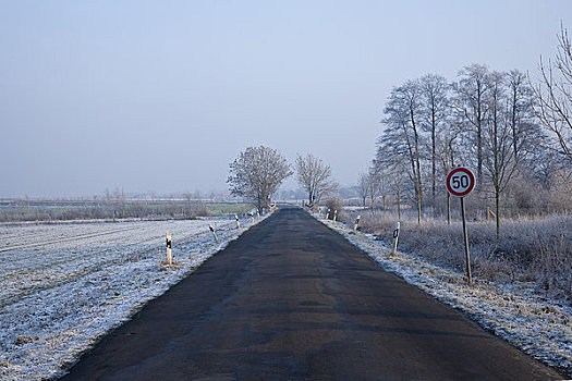 乡村道路,冬天,下萨克森,德国