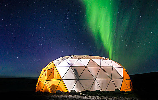 光亮,圆顶,帐蓬,北极光,背景,格陵兰