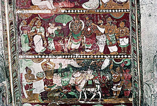 印度,泰米尔纳德邦,庙宇,壁画,会议厅,17世纪