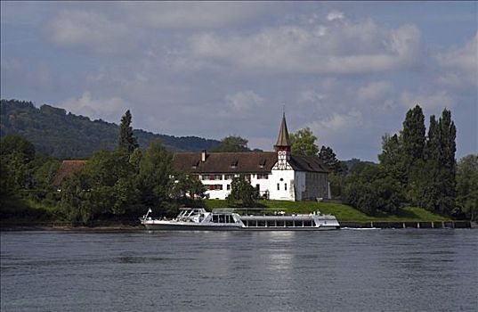 教堂,挨着,游船,沙夫豪森,瑞士