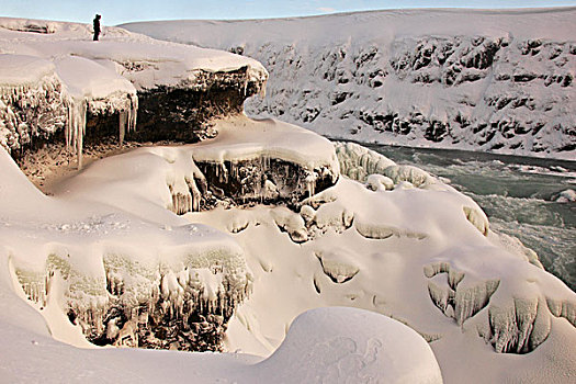 iceland,gullfoss,view,on,icy,waterfall