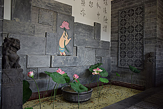 唐语砖雕荷花艺术墙