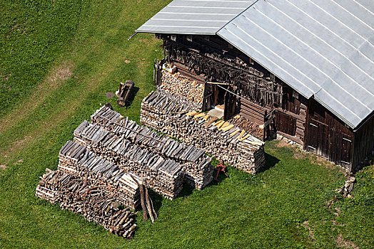 木屋,一堆,木柴,靠近,奥伯斯多夫,巴伐利亚,德国,欧洲