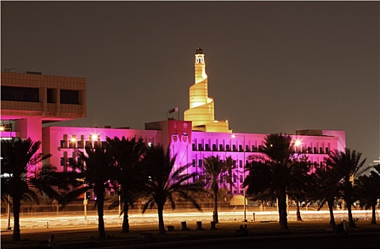 伊斯兰,文化中心,光亮,夜晚,多哈,卡塔尔,中东