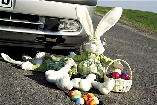 专注,驾驶,复活节兔子,篮子,正面,汽车