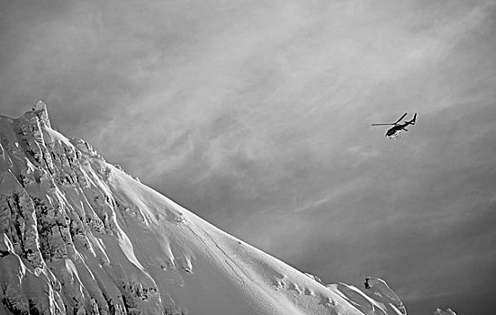 直升飞机,多云,天空,雪,山峰,新西兰