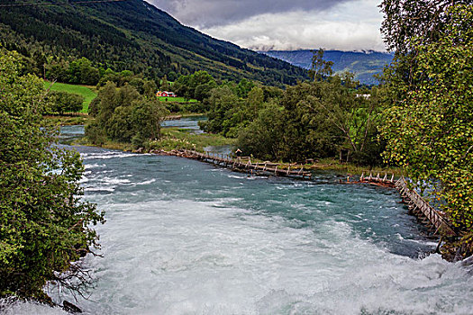 瀑布,河,挪威