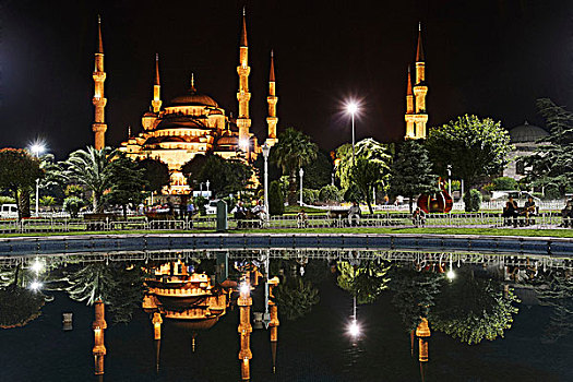 苏丹,清真寺,夜晚,伊斯坦布尔,土耳其
