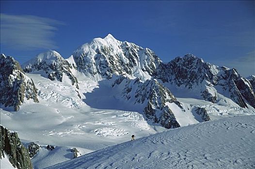 滑雪,登山者,靠近,顶峰,山,后面,西区国家公园,新西兰
