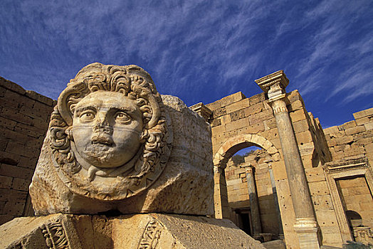 利比亚,靠近,的黎波里,莱普蒂斯马格纳,古罗马广场,头部,大教堂,背景