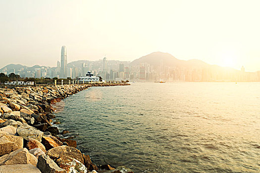 海岸,城市,背景,香港